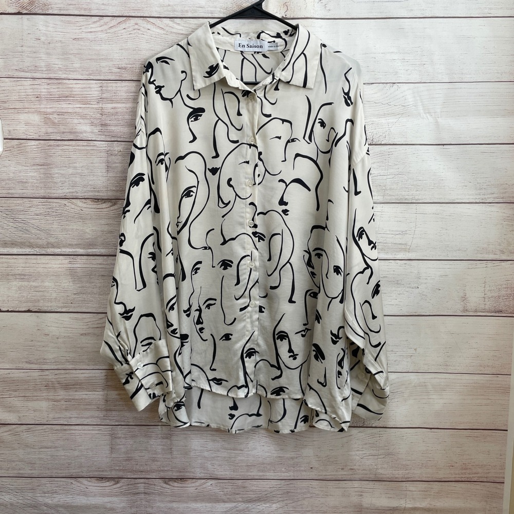 EN SAISON FACES OVERSIZED BLOUSE IN‎ BLACK AND WHITE